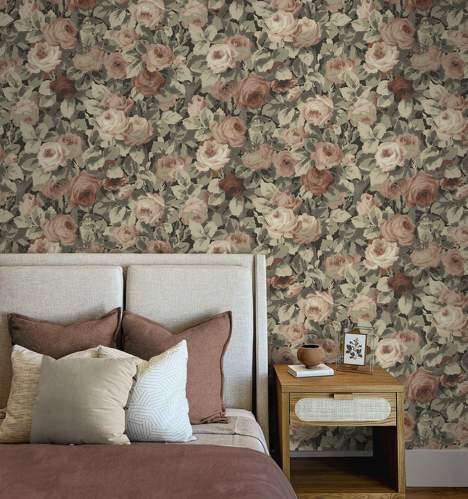 NW52407 rose garden floral peel and stick wallpaper bedroom from NextWall