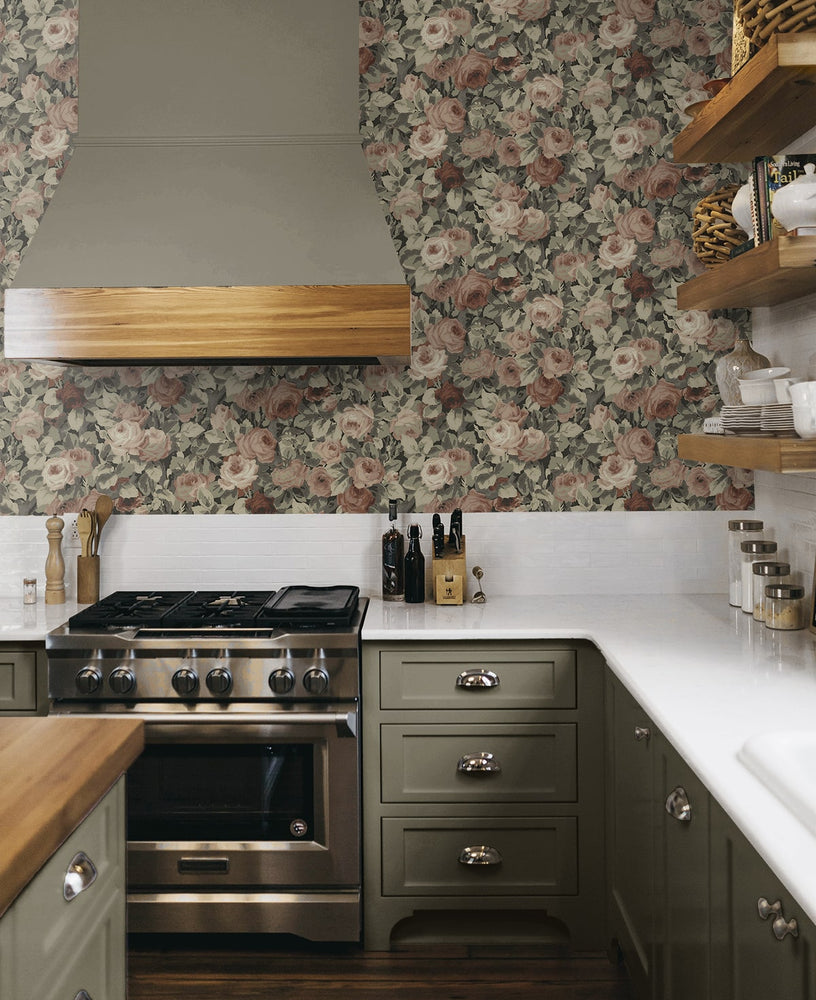 NW52407 rose garden floral peel and stick wallpaper kitchen from NextWall