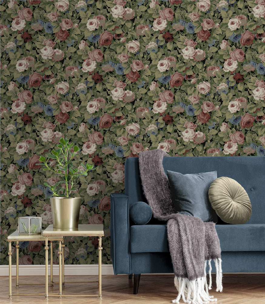 NW52411 rose garden floral peel and stick wallpaper living room from NextWall