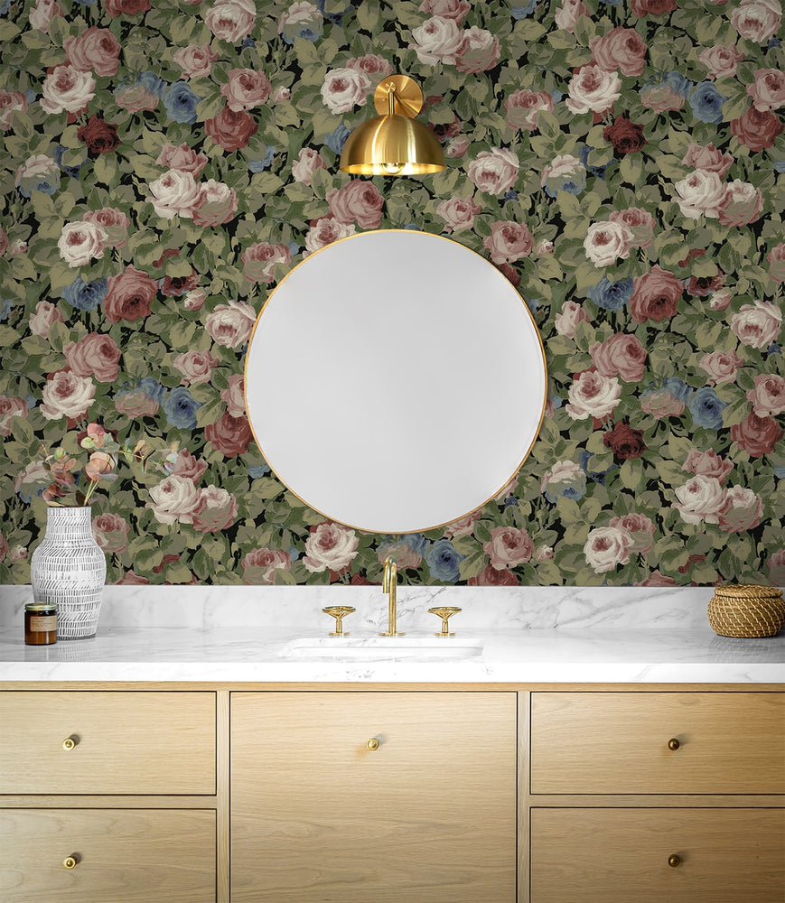 NW52411 rose garden floral peel and stick wallpaper bathroom from NextWall