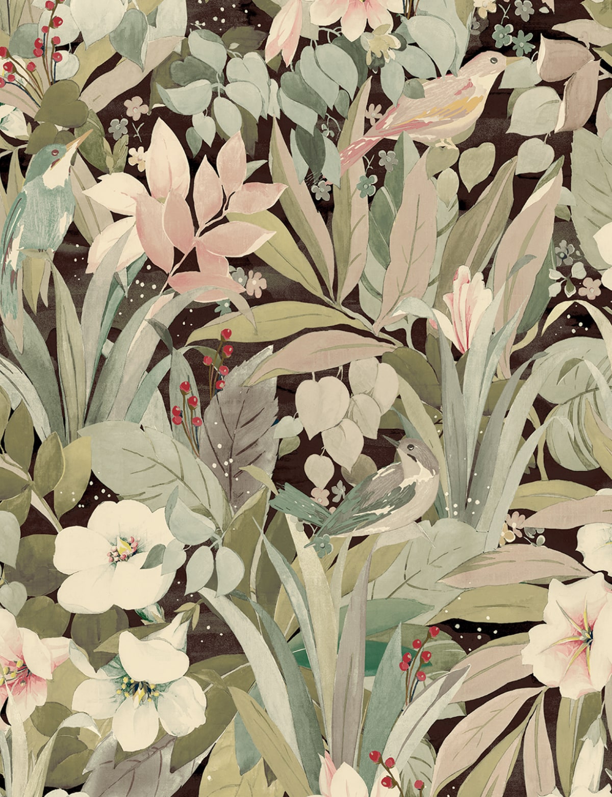 Spoonflower Peel & Stick Wallpaper Swatch - Heron Plants Light Medium  Nature Tropical Wild Flowers Fly Custom Removable Wallpaper 