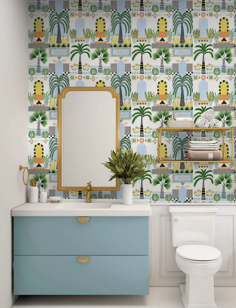 NW52600 tropical peel and stick wallpaper bathroom from NextWall