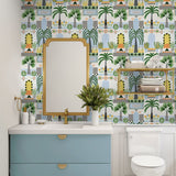NW52600 tropical peel and stick wallpaper bathroom from NextWall