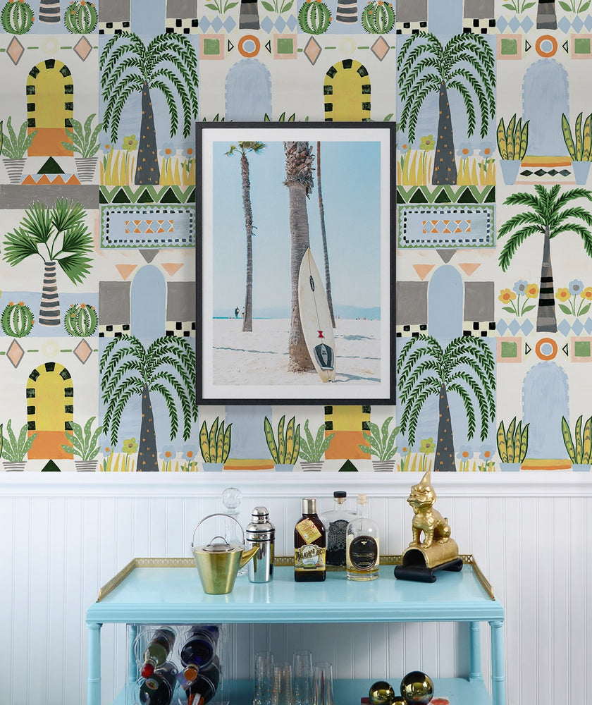 NW52600 tropical peel and stick wallpaper bar cart from NextWall