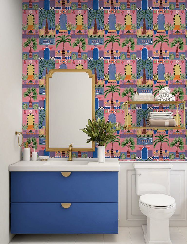 NW52601 tropical peel and stick wallpaper bathroom from NextWall