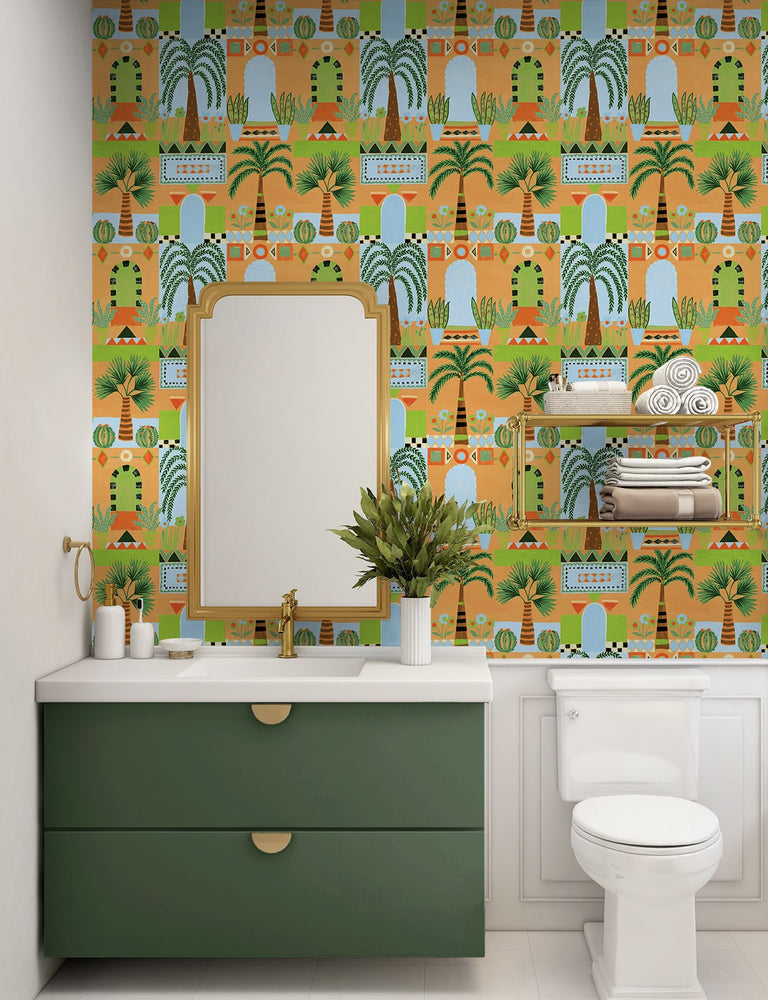 NW52606 tropical peel and stick wallpaper bathroom from NextWall