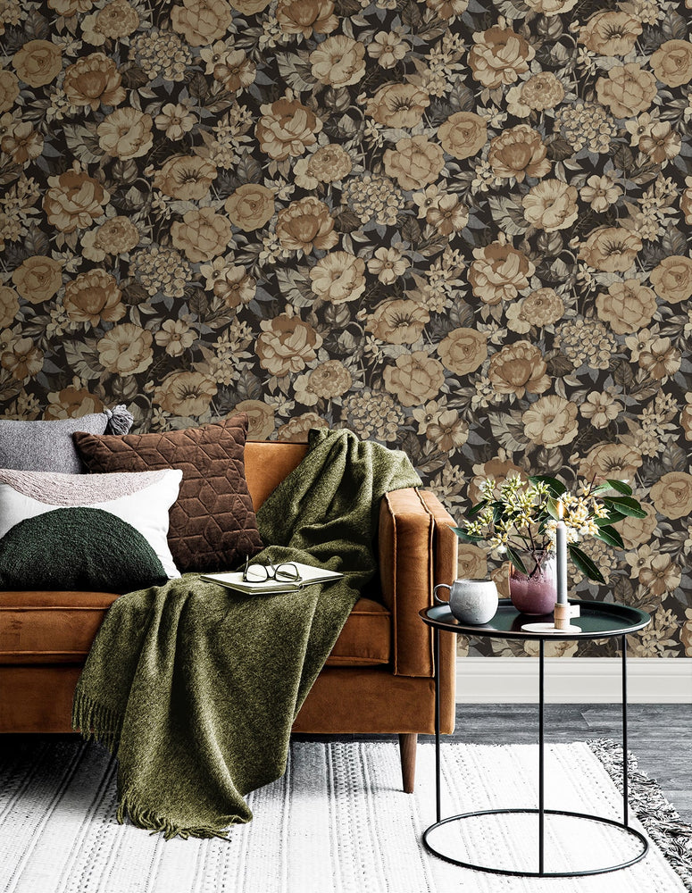 NW52926 floral peel and stick wallpaper living room from NextWall