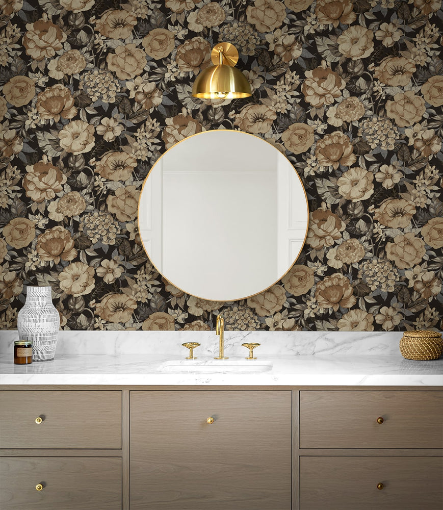 NW52926 floral peel and stick wallpaper bathroom from NextWall
