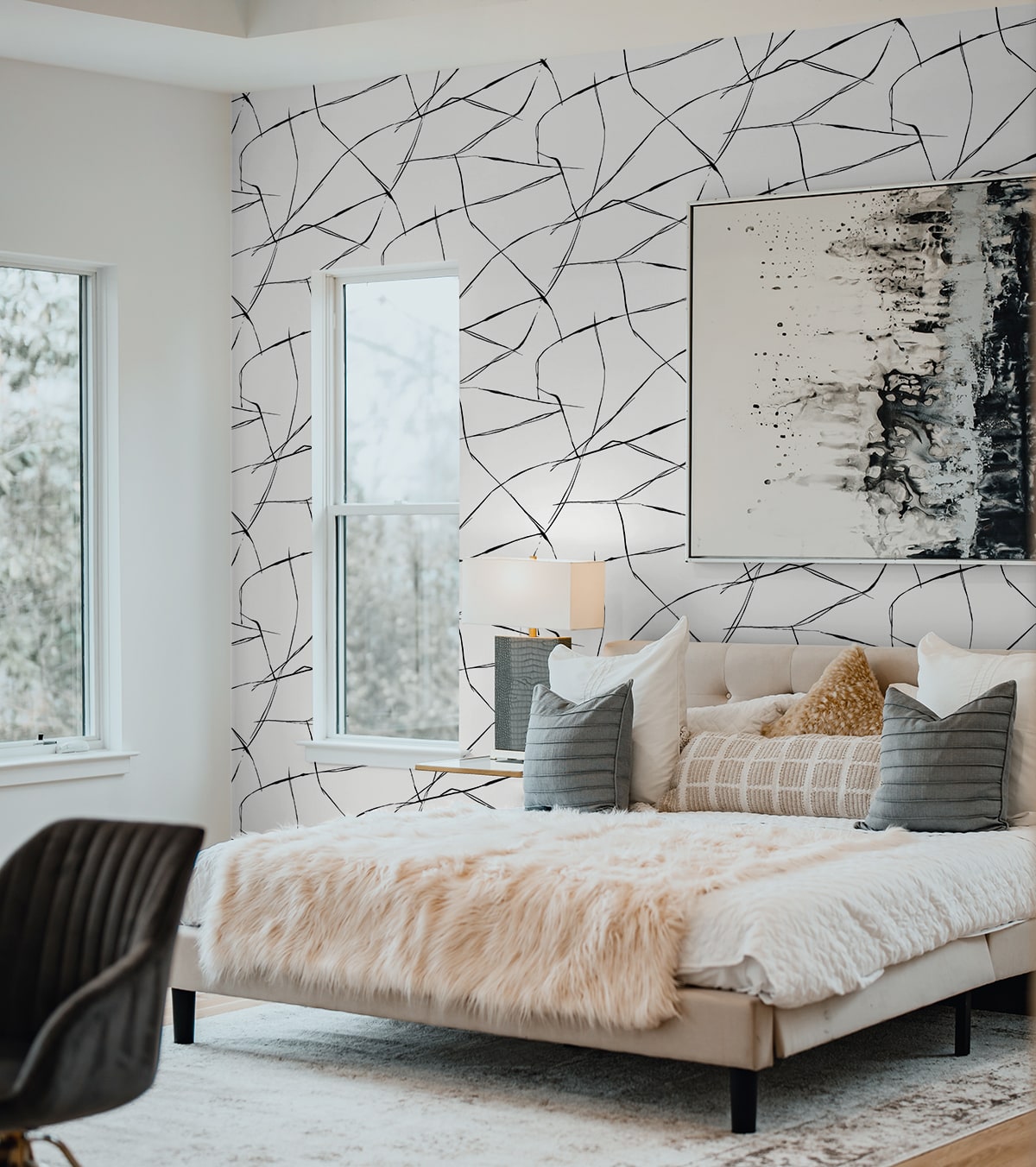 NW53200 abstract peel and stick wallpaper bedroom from NextWall