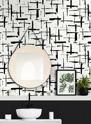 NW53300 abstract peel and stick wallpaper bathroom from NextWall