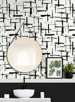 NW53300 abstract peel and stick wallpaper bathroom from NextWall