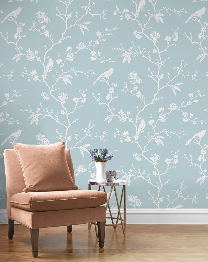 NW53402 chinoiserie peel and stick wallpaper living room from NextWall