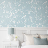 NW53402 chinoiserie peel and stick wallpaper bedroom from NextWall