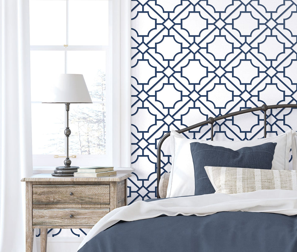 NW53502 lattice geometric peel and stick wallpaper bedroom from NextWall