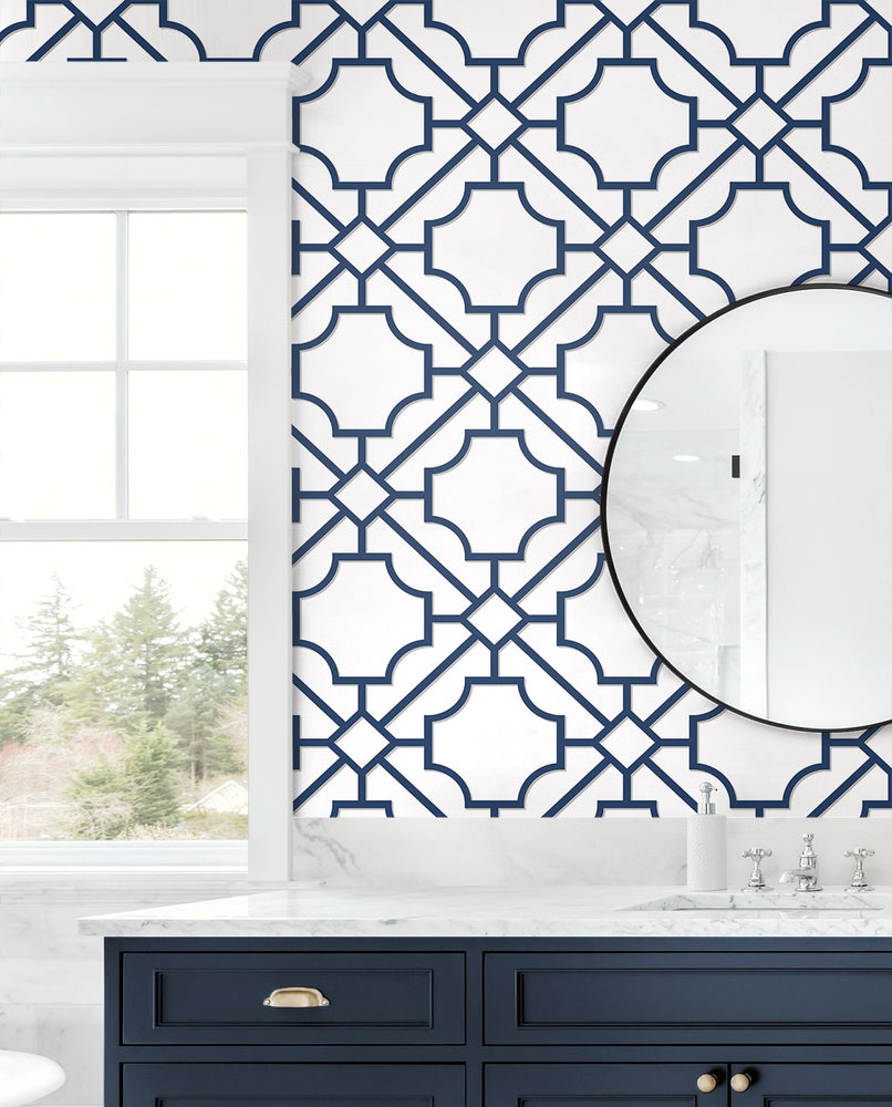 NW53502 lattice geometric peel and stick wallpaper bathroom from NextWall