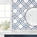 NW53502 lattice geometric peel and stick wallpaper bathroom from NextWall