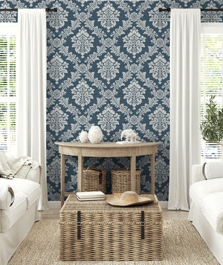 NW53602 damask peel and stick wallpaper living room from NextWall