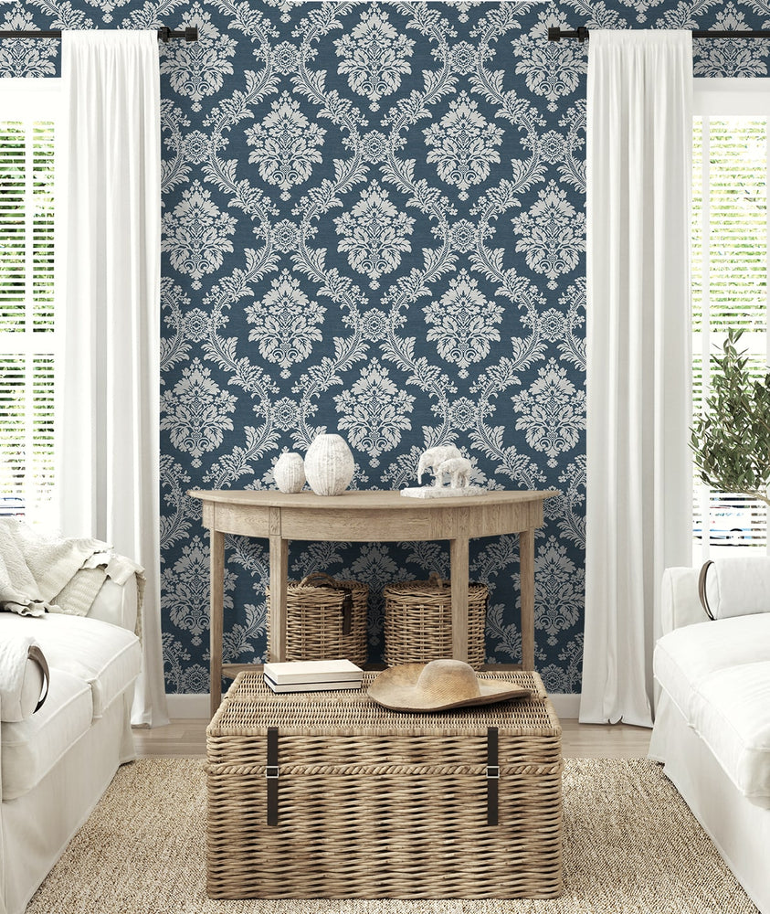 NW53602 damask peel and stick wallpaper living room from NextWall
