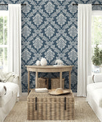 NW53602 damask peel and stick wallpaper living room from NextWall