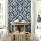 NW53602 damask peel and stick wallpaper living room from NextWall
