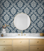 NW53602 damask peel and stick wallpaper bathroom from NextWall