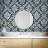 NW53602 damask peel and stick wallpaper bathroom from NextWall
