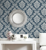 NW53602 damask peel and stick wallpaper entryway from NextWall
