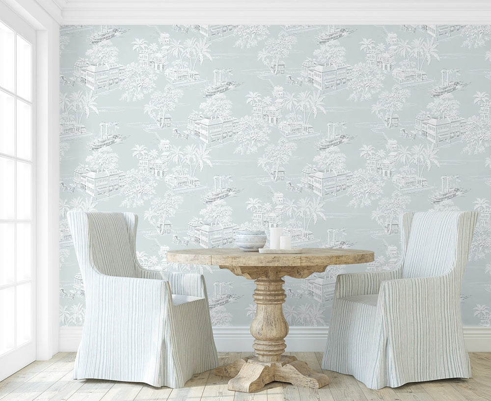 NW53702 toile peel and stick wallpaper dining room from NextWall