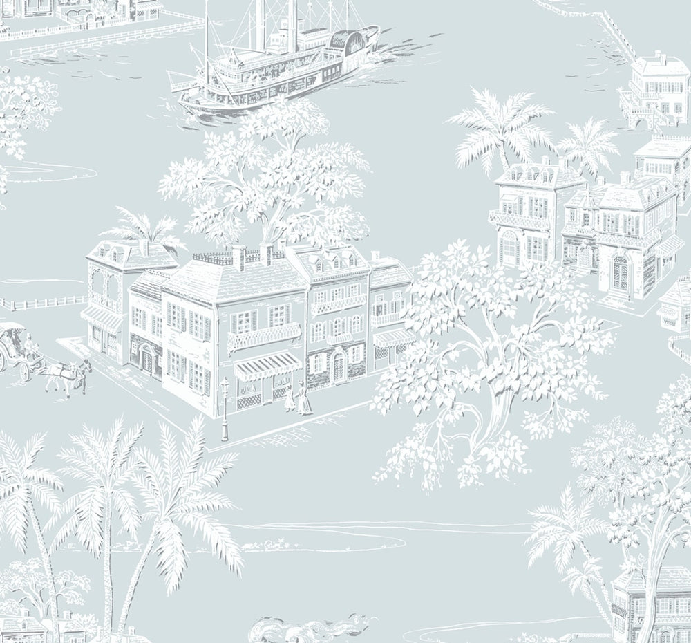 Coastline Toile Premium Screen Printed Peel and Stick Removable Wallpaper