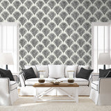 NW53800 palm leaf peel and stick wallpaper living room from NextWall