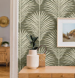 NW53805 palm leaf peel and stick wallpaper accent from NextWall