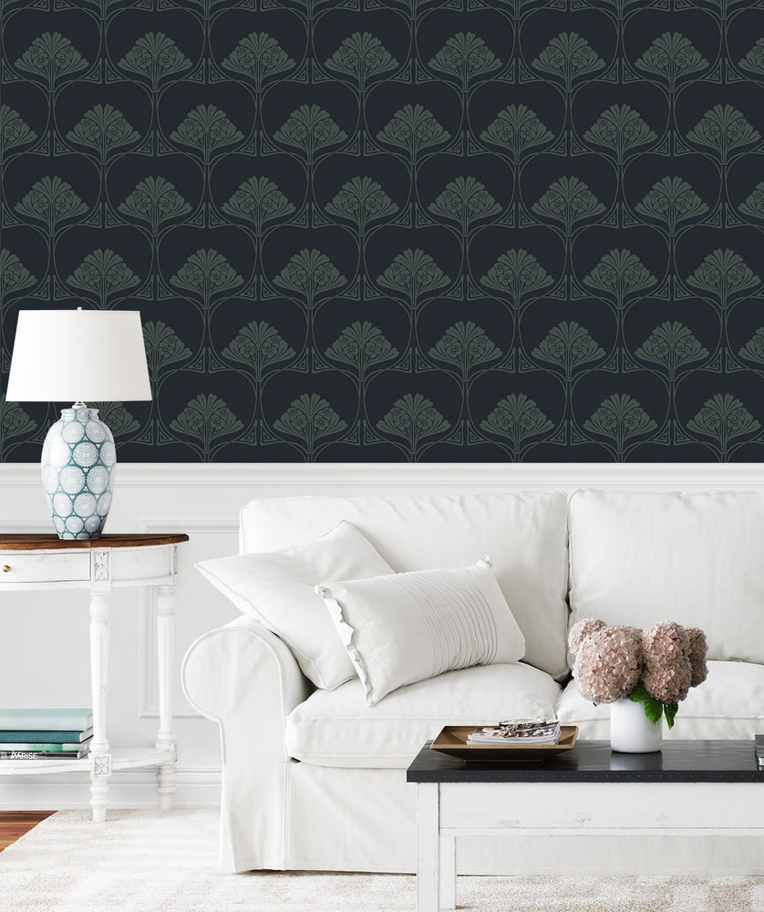 NW54002 deco floral peel and stick wallpaper living room from NextWall