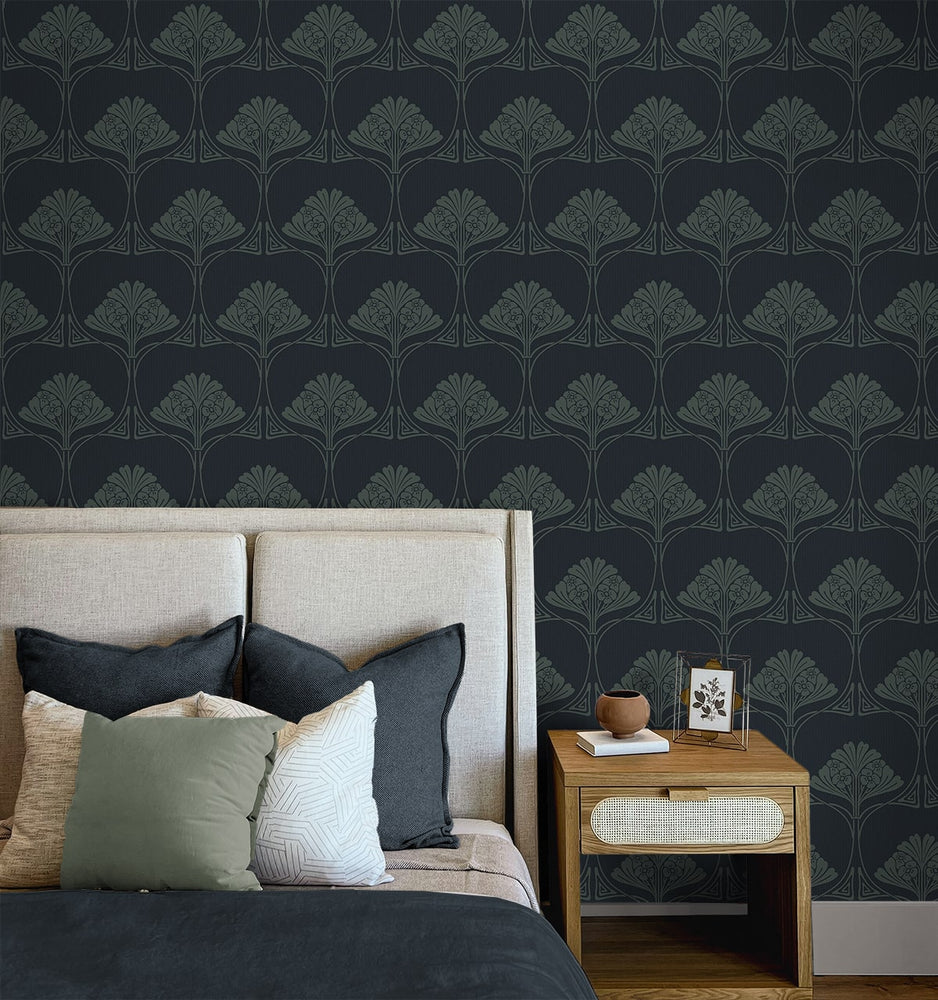 NW54002 deco floral peel and stick wallpaper bedroom from NextWall