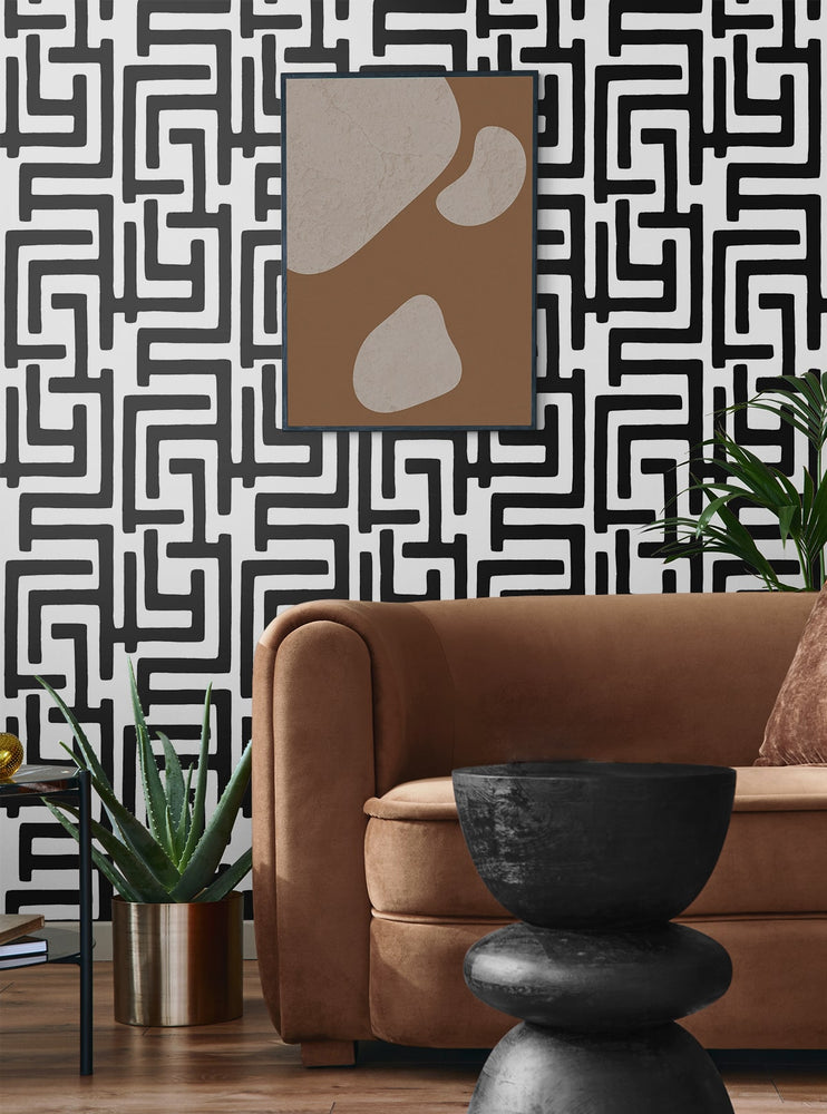 NW54100 geometric peel and stick wallpaper living room from NextWall