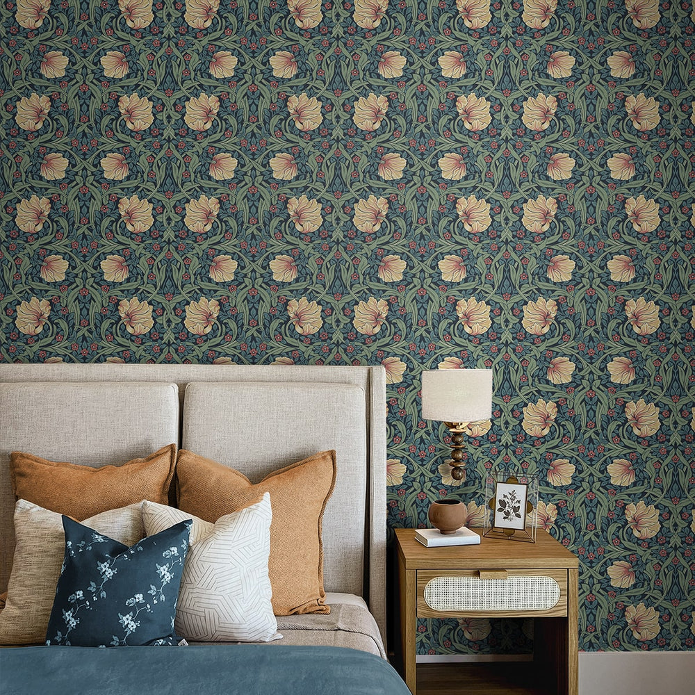 NW54202 floral Morris peel and stick wallpaper bedroom from NextWall