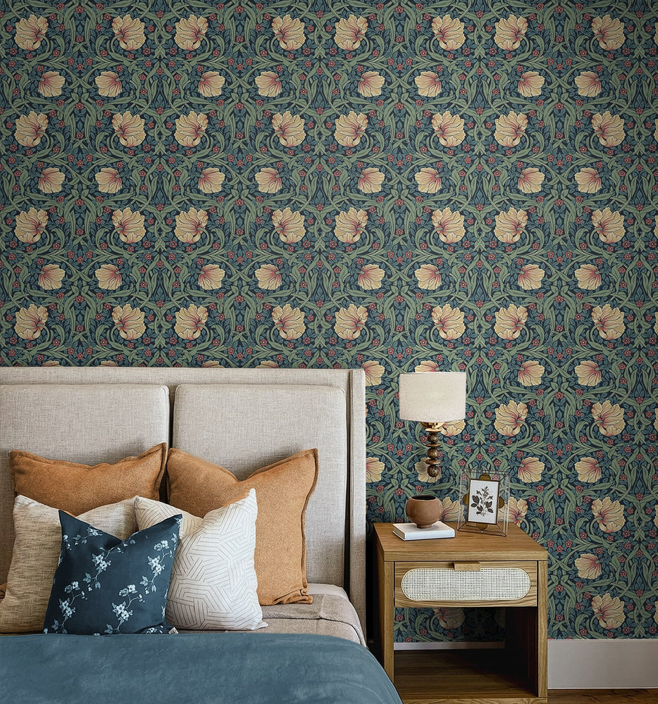 NW54202 floral Morris peel and stick wallpaper bedroom from NextWall