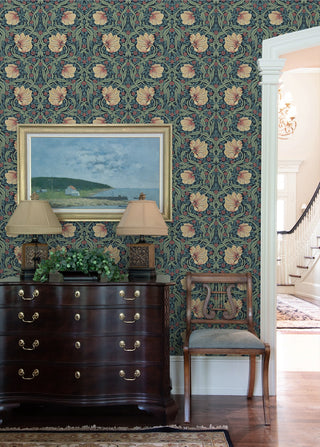 NW54202 floral Morris peel and stick wallpaper entryway from NextWall