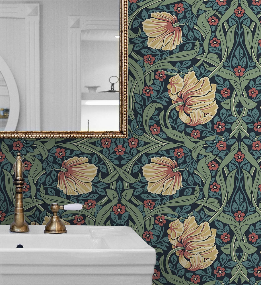 NW54202 floral Morris peel and stick wallpaper bathroom from NextWall