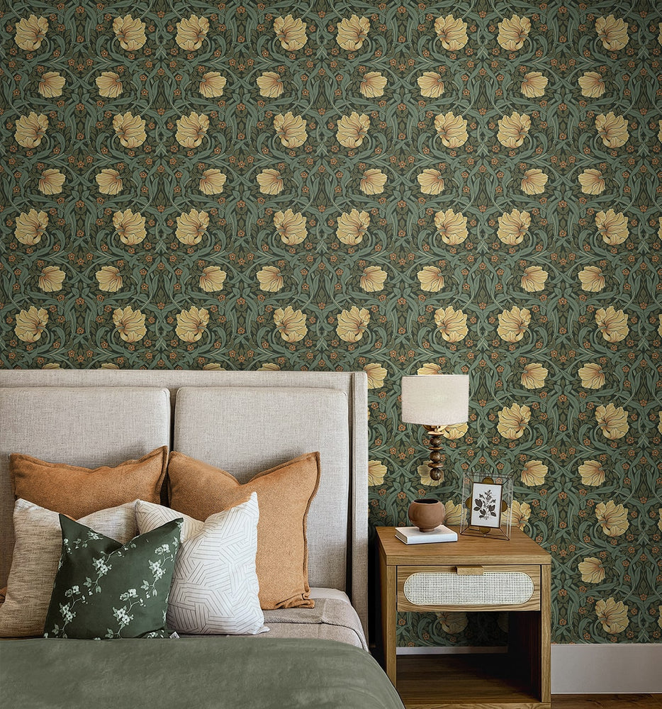NW54204 floral Morris peel and stick wallpaper bedroom from NextWall