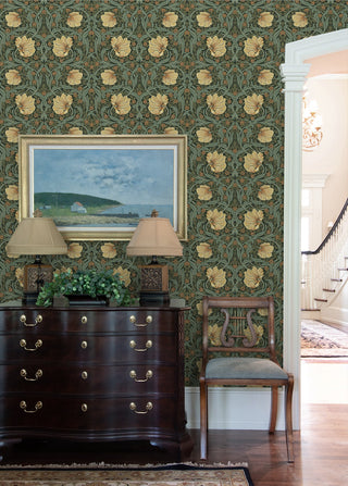 NW54204 floral Morris peel and stick wallpaper living room from NextWall