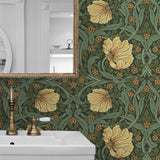 NW54204 floral Morris peel and stick wallpaper bathroom from NextWall