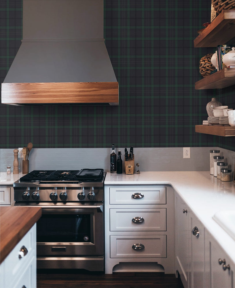 NW54302 plaid peel and stick wallpaper kitchen from NextWall