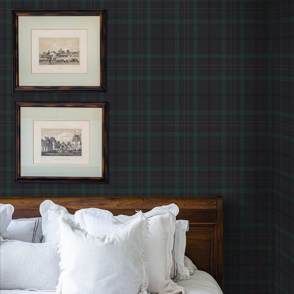 NW54302 plaid peel and stick wallpaper bedroom from NextWall