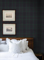 NW54302 plaid peel and stick wallpaper bedroom from NextWall