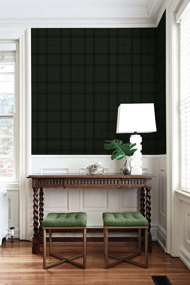 NW54304 plaid peel and stick wallpaper entryway from NextWall