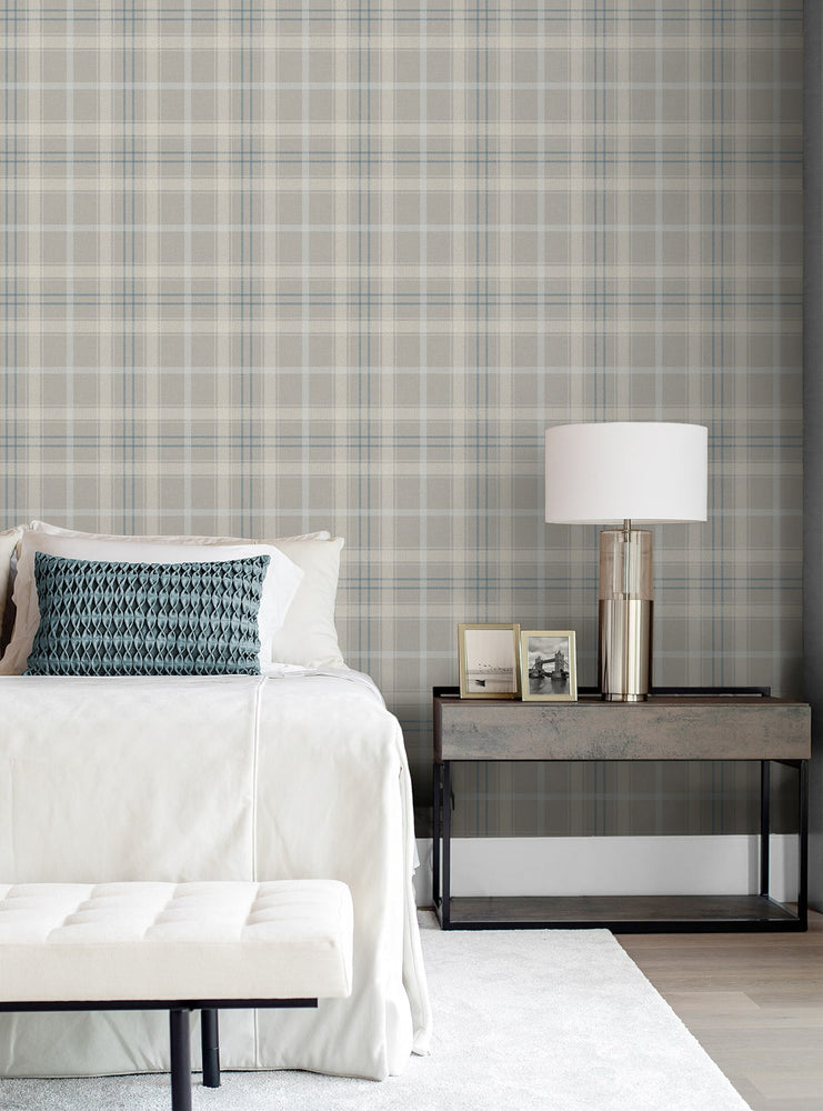 NW54308 plaid peel and stick wallpaper bedroom from NextWall