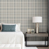 NW54308 plaid peel and stick wallpaper bedroom from NextWall