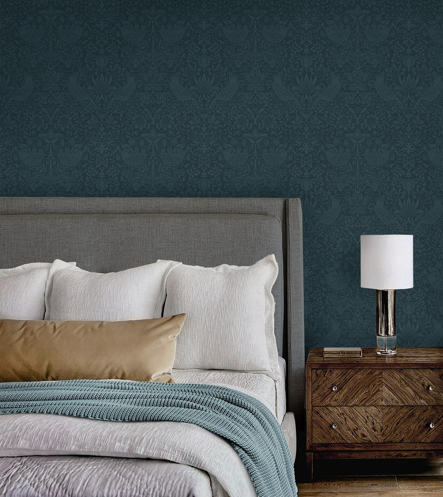 NW54402 vintage morris peel and stick wallpaper bedroom from NextWall