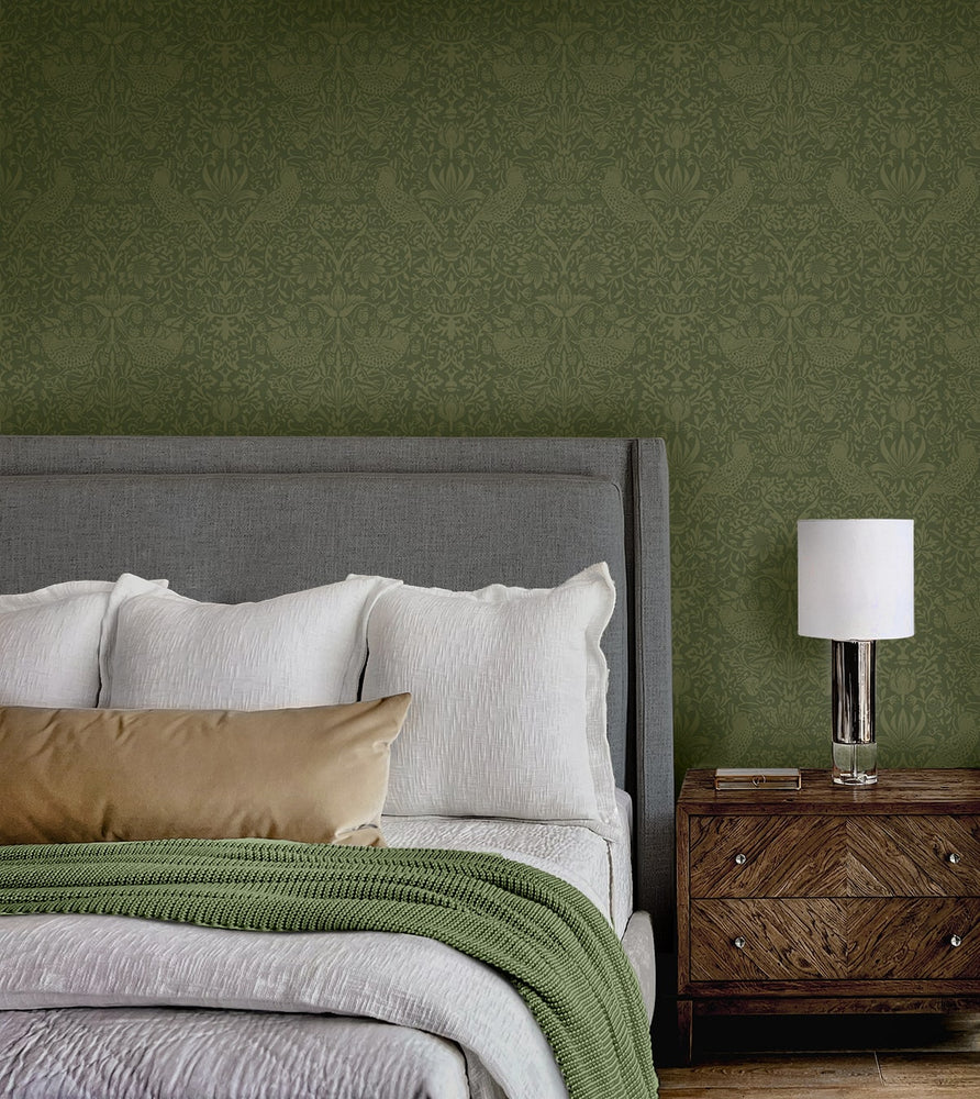 NW54404 vintage morris peel and stick wallpaper bedroom from NextWall
