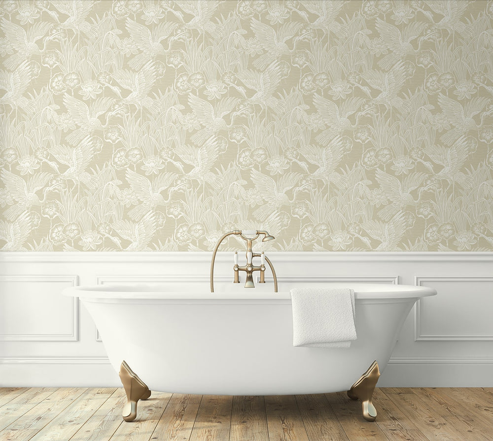 NW54505 heron peel and stick wallpaper bathroom from NextWall